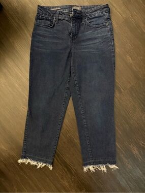 NYDJ Dark Wash Cropped Jeans with Frayed Hem